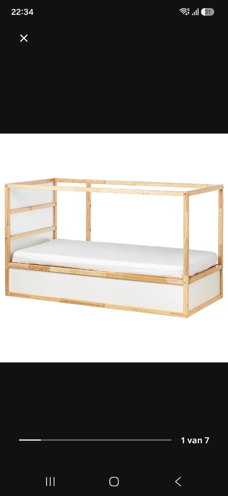 IKEA Kura omkeerbaar bed - grenen/wit, Ophalen, 90 cm, Eenpersoons, Wit