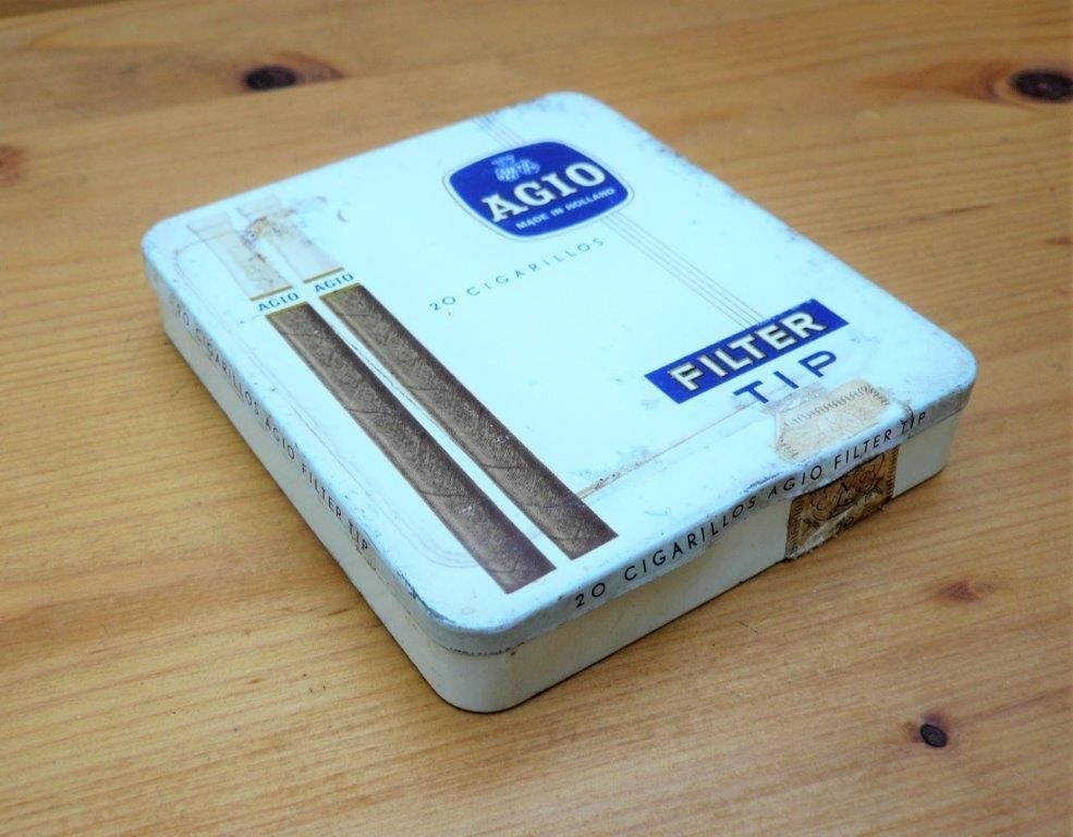 blik (leeg) Agio Duizel Filtertip 20 cigarillos., Ophalen of Verzenden, Gebruikt, Tabaksdoos of Verpakking