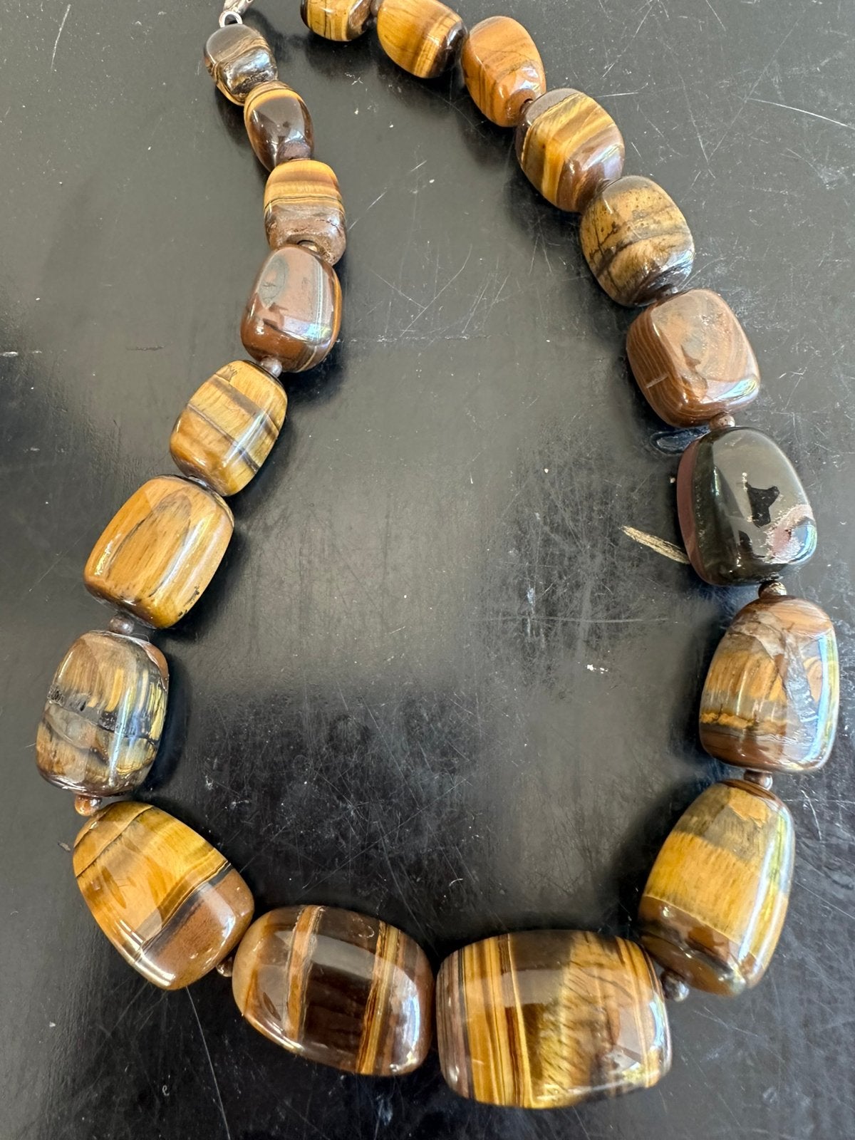 Dikke Half edelsteen Tijgeroog ketting, Ophalen of Verzenden, Gebruikt