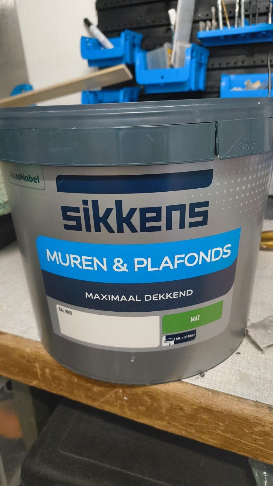 Sikkens Muurverf 10 liter - RAL 9010 - Zo goed als nieuw, Ophalen, 5 tot 10 liter, Wit, Verf