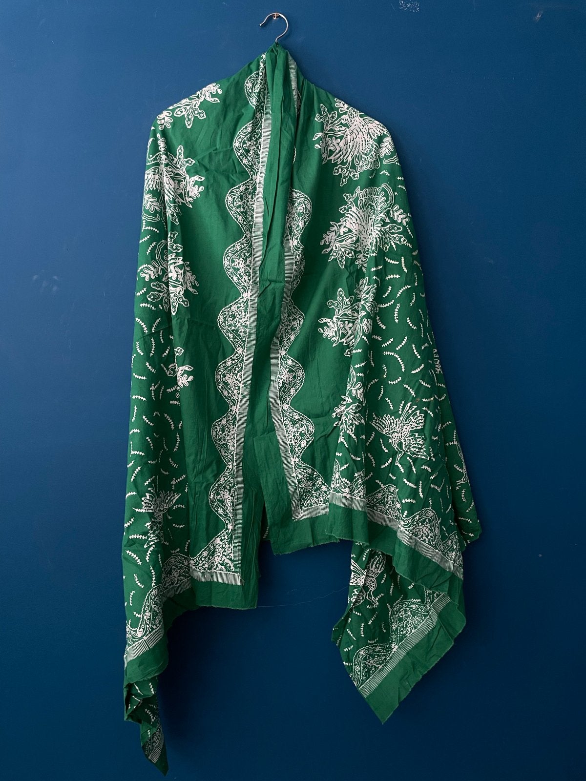 Originele Java Batik Tafelkleed - Groen met Wit Patroon, Ophalen of Verzenden
