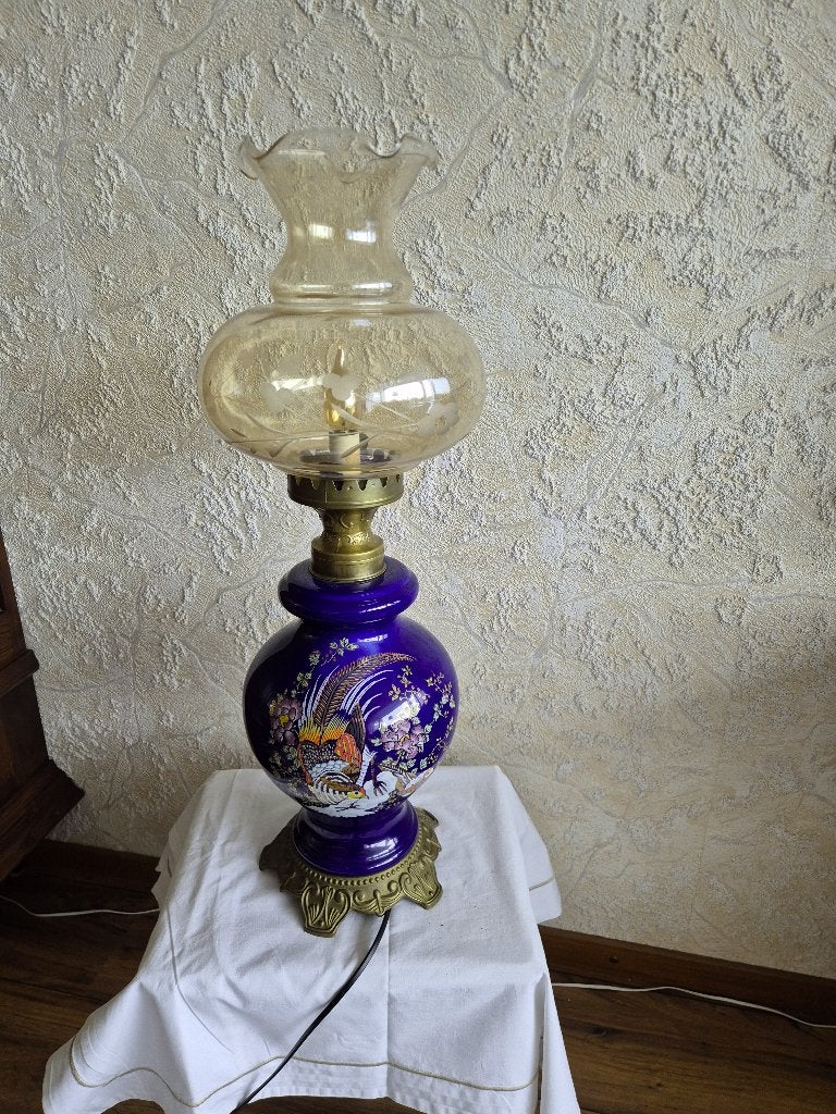 Vintage Klassieke Schemerlamp Kobaltblauw Porselein, Ophalen