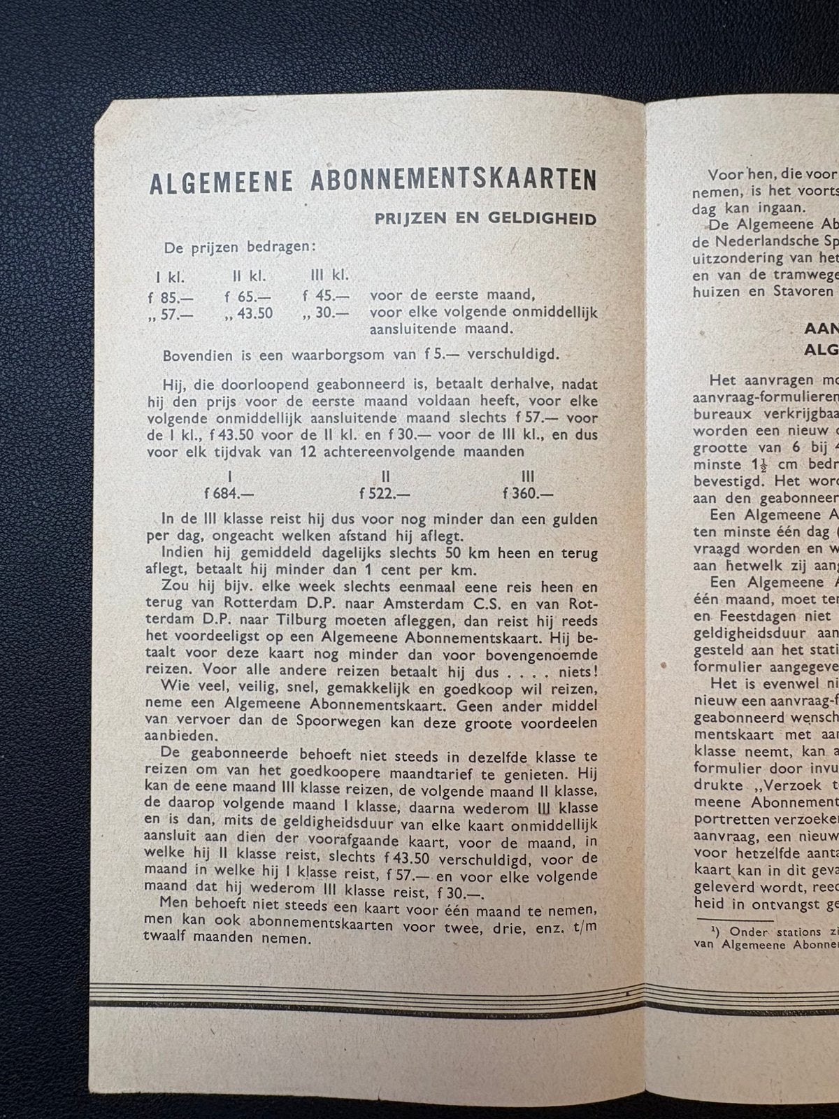Brochure NS ‘Algemeene en 8-daagsche abonnementen’ (1934), Ophalen of Verzenden, Zo goed als nieuw, Trein, Boek of Tijdschrift