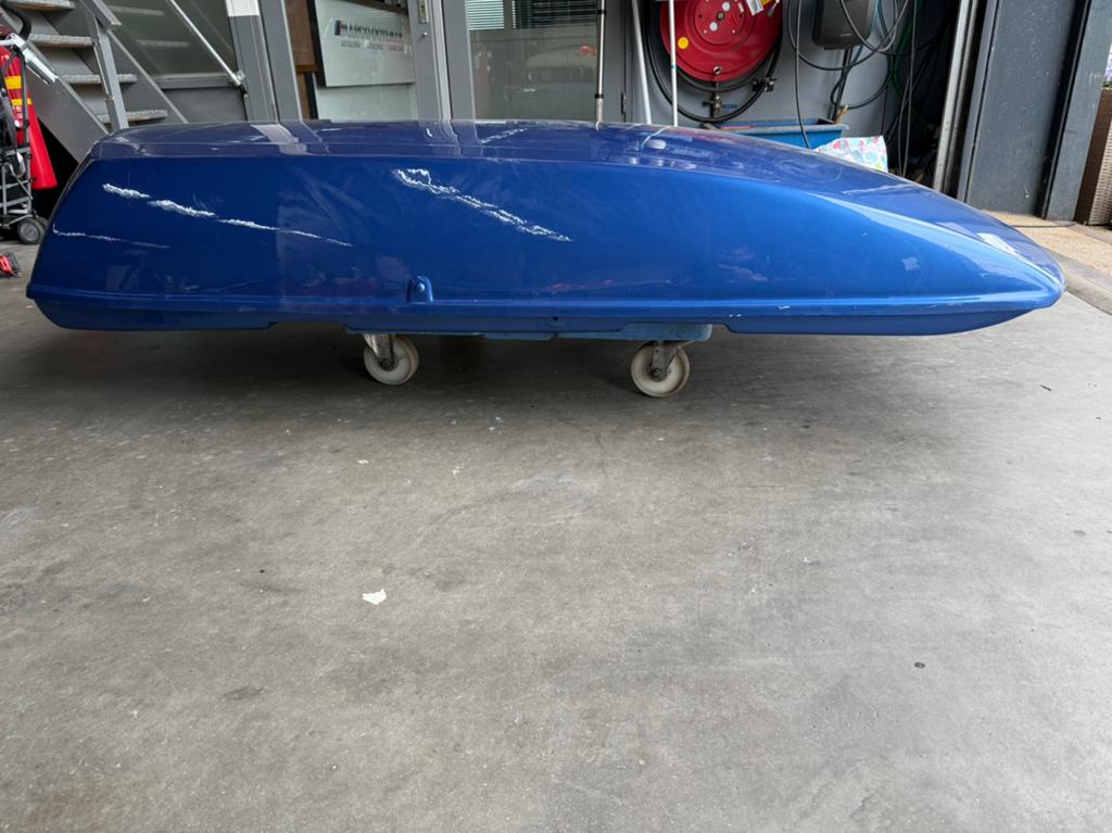 Blauwe dakkoffer - 2.10m lang, lichte beschadiging, Auto diversen, Dakkoffers, Ophalen, Gebruikt