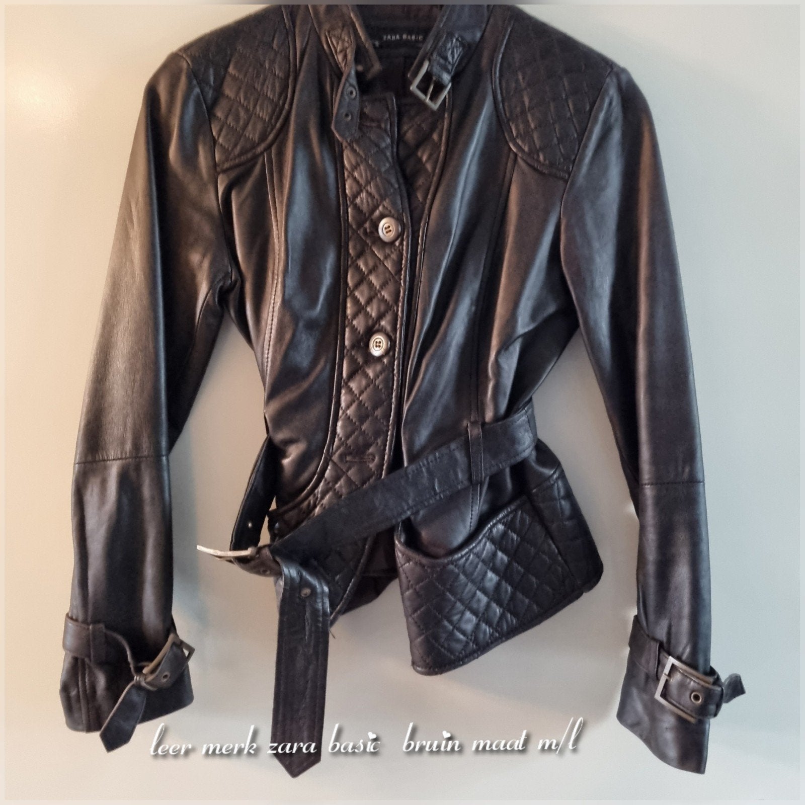 Stijlvol bruin leren jasje Zara Basic met ceintuur M/L, Kleding | Dames, Ophalen of Verzenden