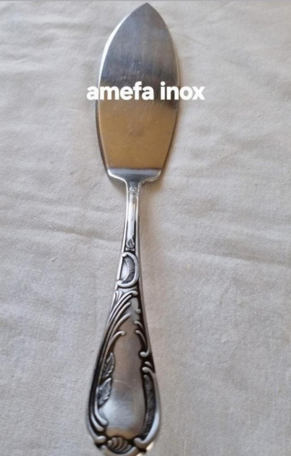 Amefa Inox taartschepje relief barokke krullen, Ophalen of Verzenden