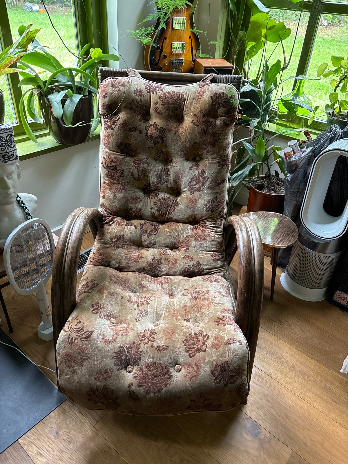 Rotan vintage retro stoel, Huis en Inrichting, Stoelen, Ophalen, Gebruikt, Bruin, Eén