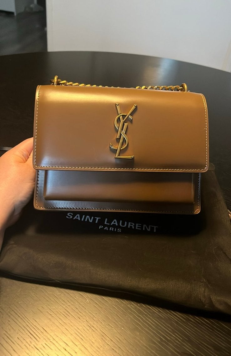 Yves Saint Laurent YSL Sunset tas bag bruin leer, Ophalen of Verzenden, Zo goed als nieuw, Bruin, Schoudertasje