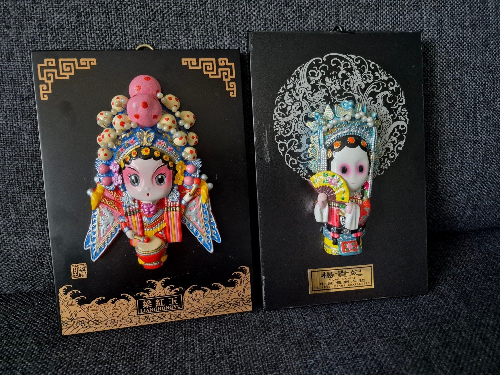Set van 2 Chinese Opera Karakter Wanddecoraties, Huis en Inrichting, Meerkleurig, Kunststof, Ophalen of Verzenden, Oosters
