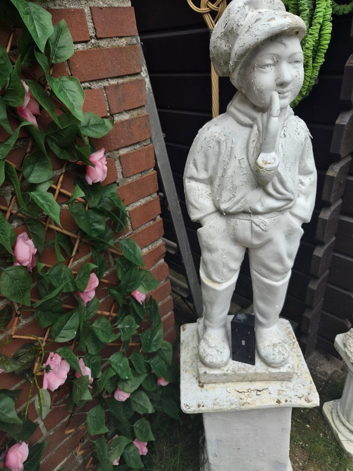 Vintage Tuinbeeld Jongen met Pijp - Beton, Tuin en Terras, Ophalen, Gebruikt, Beton, Mensenbeeld