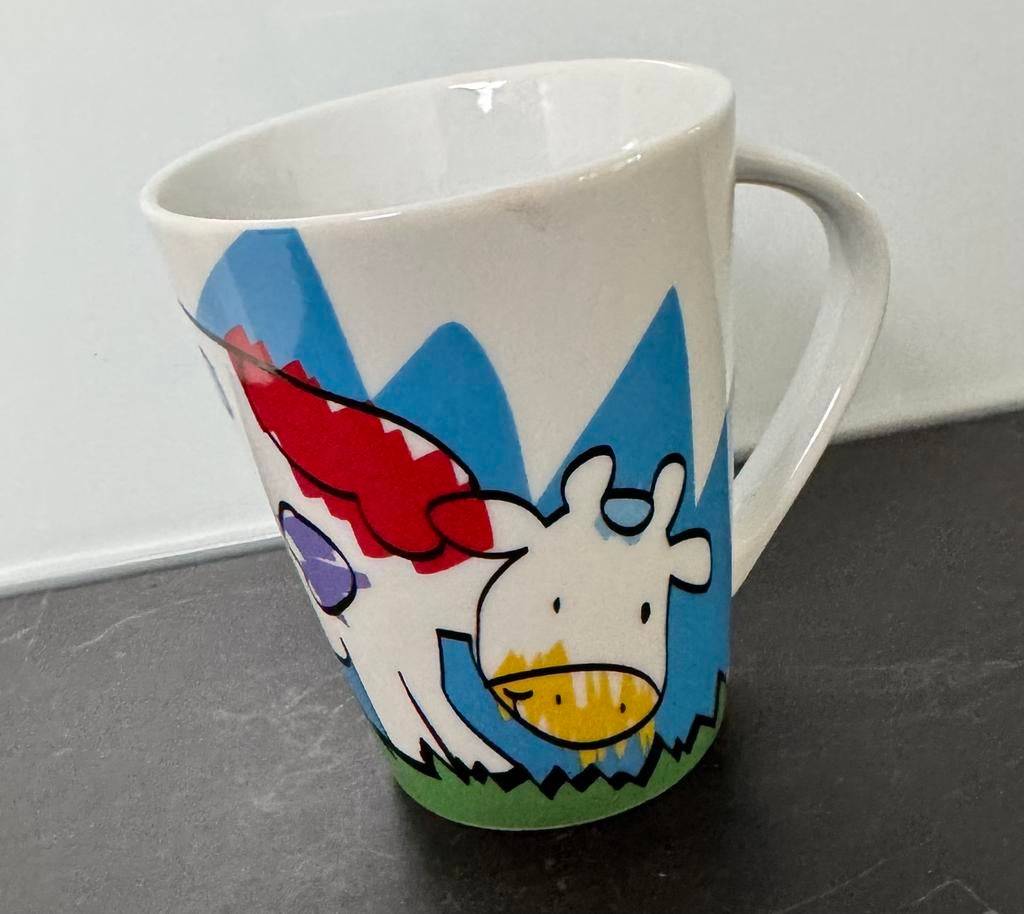 Melk beker mok met getekende koe, Ophalen of Verzenden, Zo goed als nieuw, Overige stijlen, Kop(pen) en/of Schotel(s)