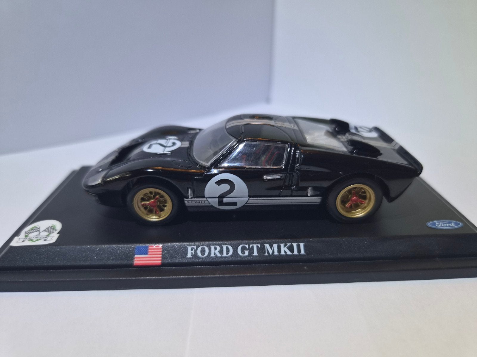 Ford GT40 MKII Modelauto - Zwart met Witte Strepen Ixo 1:43, Hobby en Vrije tijd, Ophalen of Verzenden, Nieuw, Auto, Overige merken