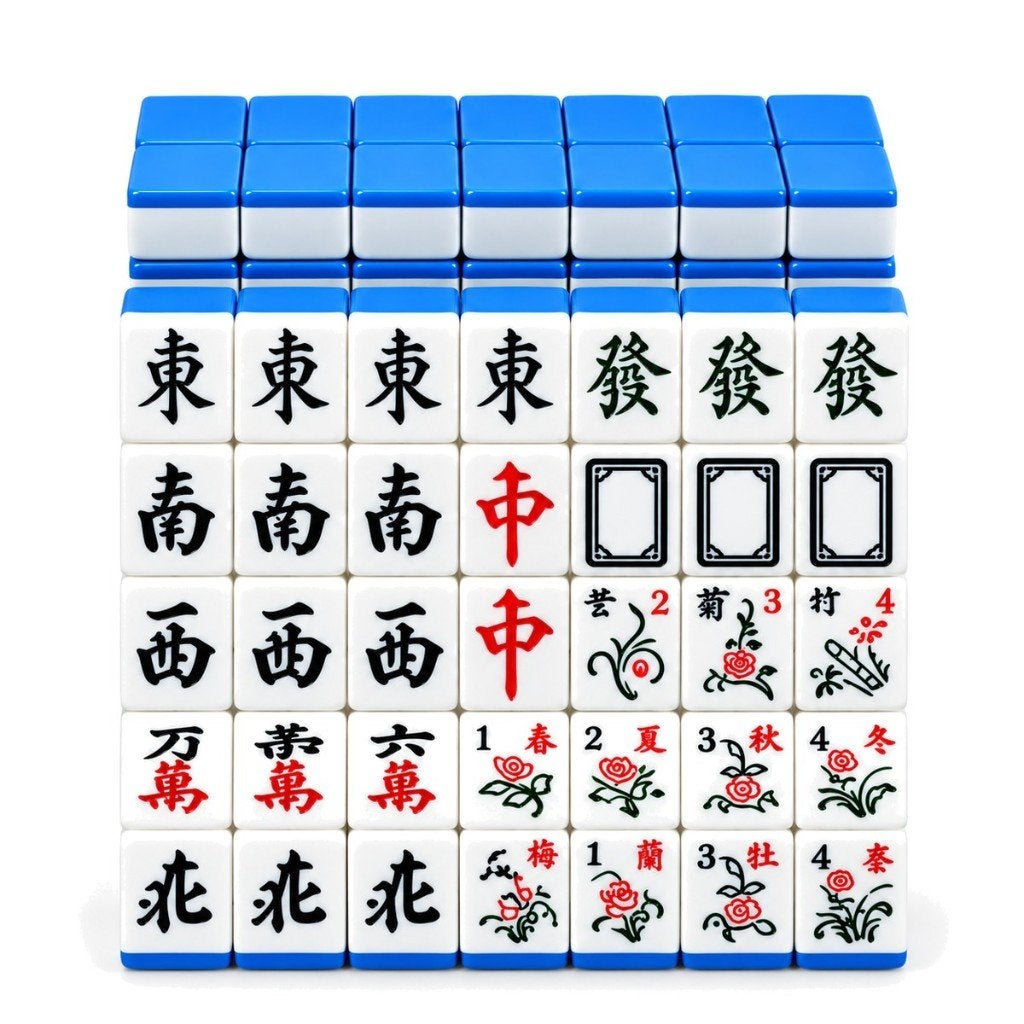 Mahjong stenen 42 mm, 72 stenen blauw, nieuw, Drie of vier spelers, Ophalen of Verzenden, Nieuw