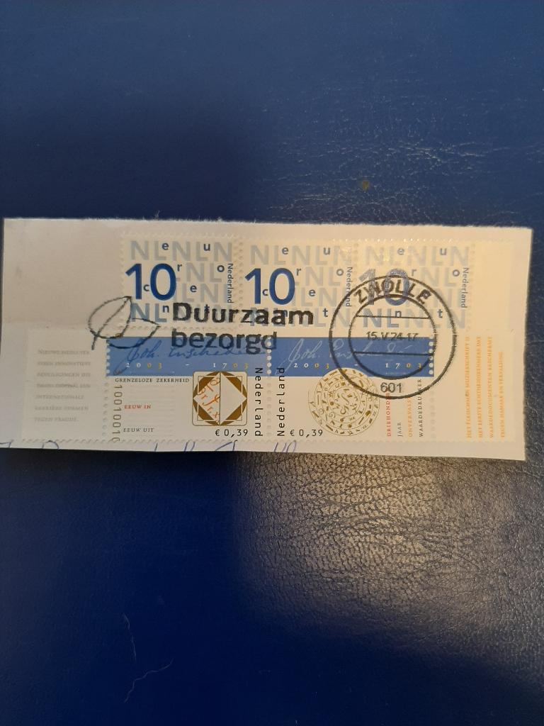 2003 Joh. Enschede Paar van 2st met tab, Verzenden, Gestempeld
