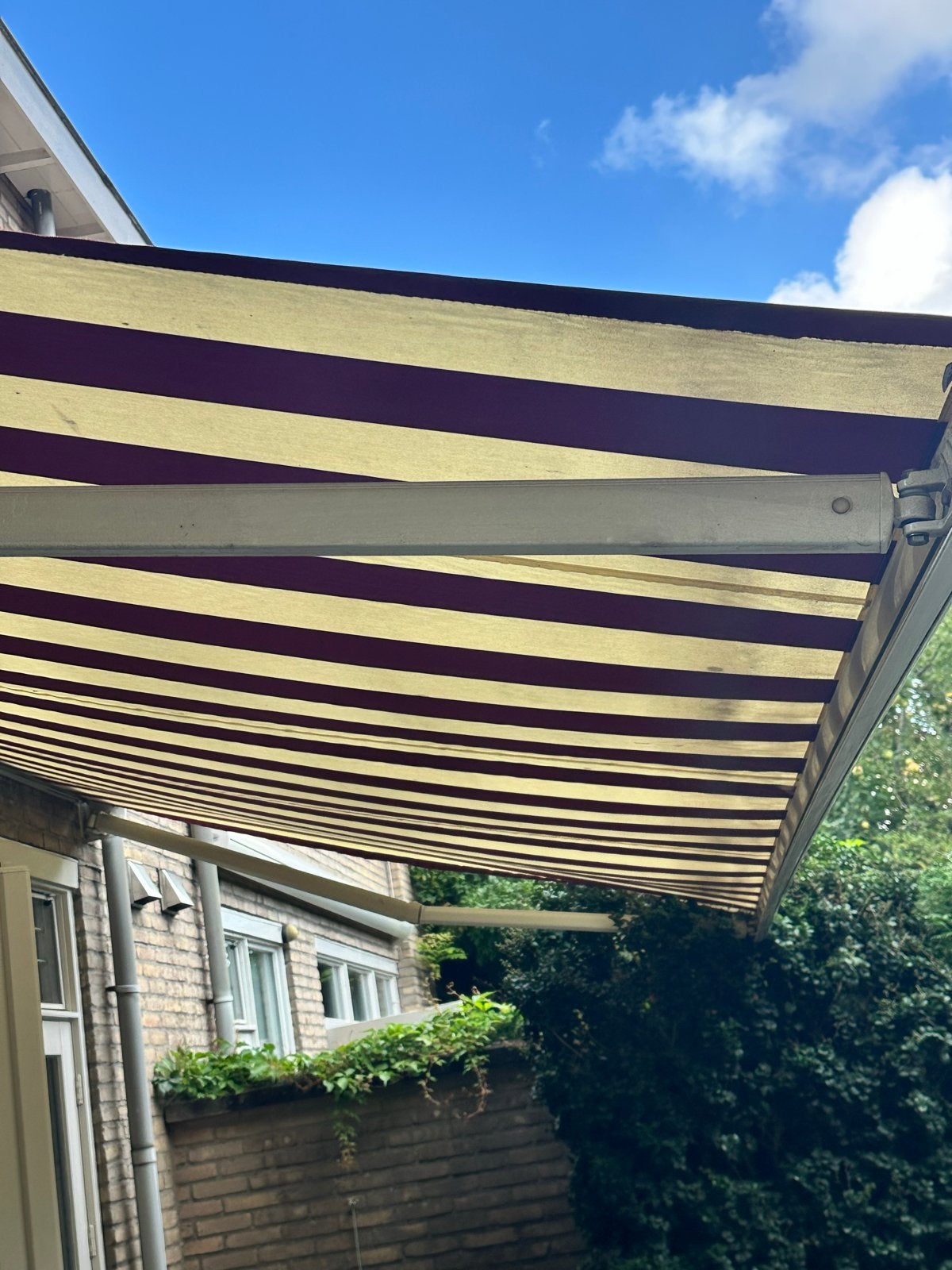 Zonnescherm 5.05m met Somfy motor en Soliris sensor, Ophalen, Gebruikt, 450 cm of meer, Elektrisch