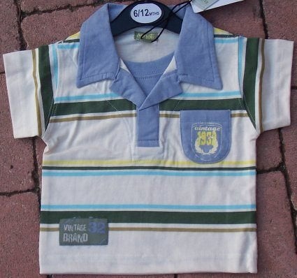 Maat 80 Minoti polo ecru/blauw NIEUW (3715) a, Nieuw, Ophalen of Verzenden, Minoti, Jongetje
