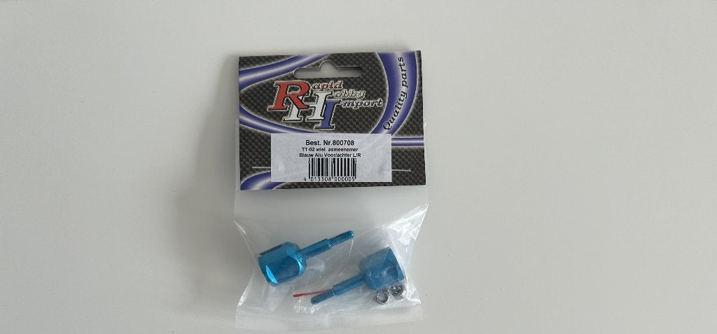 Tamiya 800708 TT-02 wiel asmeenemer blauw alu voor/achter LR, Ophalen of Verzenden, Nieuw, Auto onroad