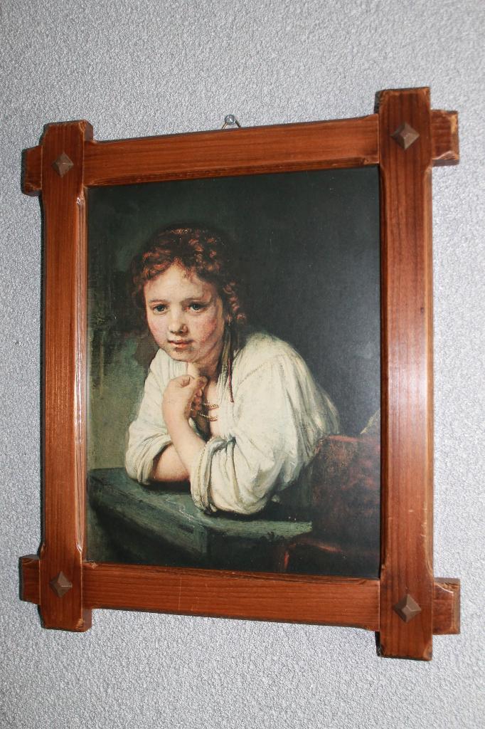 Schilderij "Meisje in het venster" van Rembrandt, Huis en Inrichting, Woonaccessoires | Schilderijen, Tekeningen en Foto's, Minder dan 50 cm