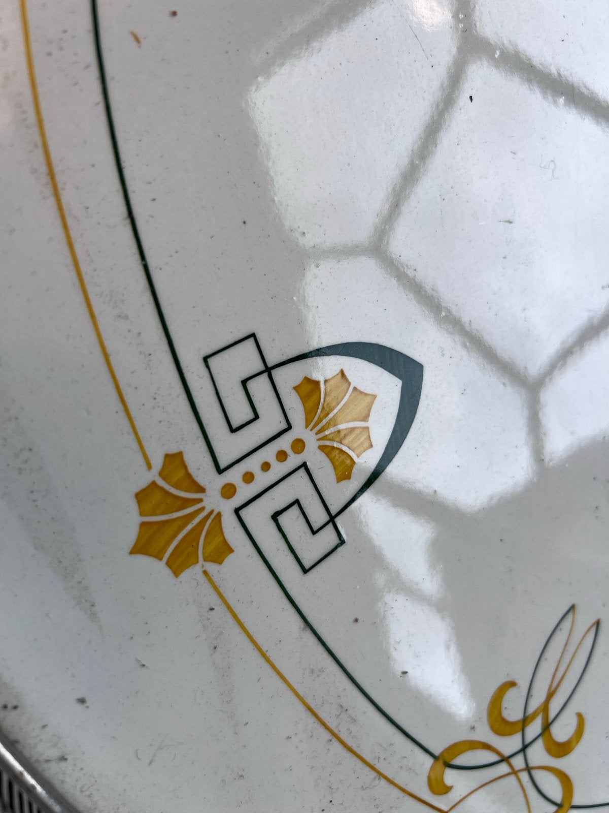 Art Deco Nikkelen rand,  Porseleinen Dienblad, Antiek en Kunst, Ophalen of Verzenden