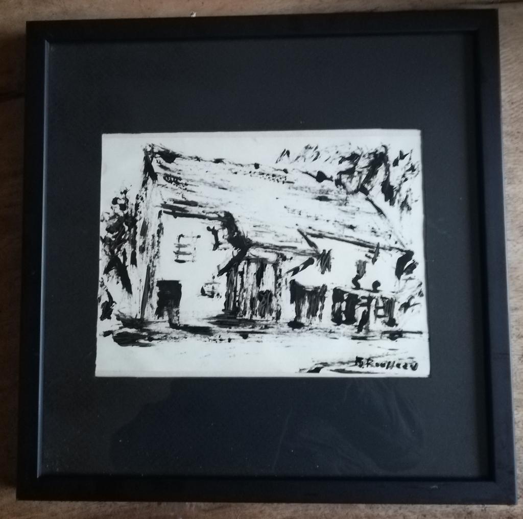 Expressionistisch. Zicht op boerderij. Olie/papier., Ophalen, Minder dan 50 cm, Oorspronkelijke maker, Zo goed als nieuw