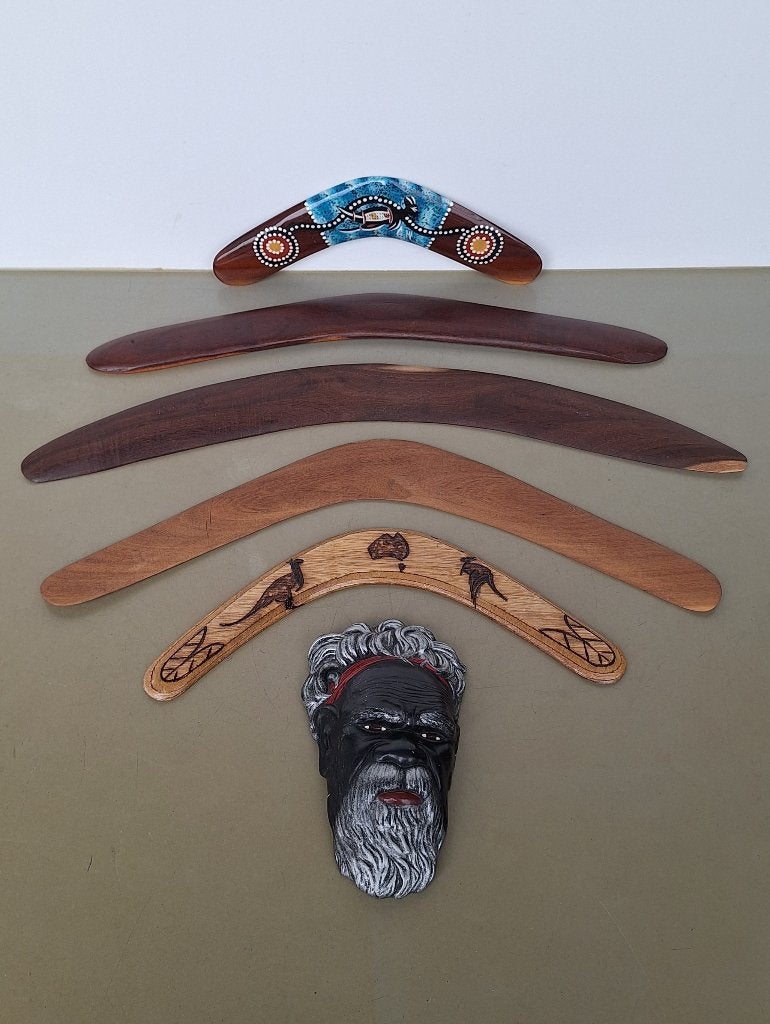 lot 5st hard-houten boemerangs Australië hout gesneden, Hout, Ophalen of Verzenden, Meerkleurig, Houtsnijwerk