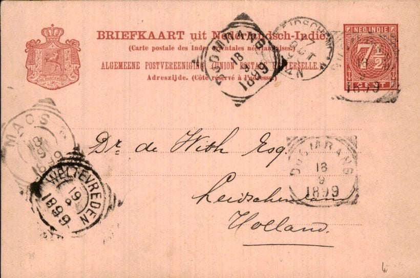 Nederlands Indië - Stempels - 1899 - Djonibang, Postzegels en Munten, Brieven en Enveloppen | Nederland, Verzenden, Briefkaart