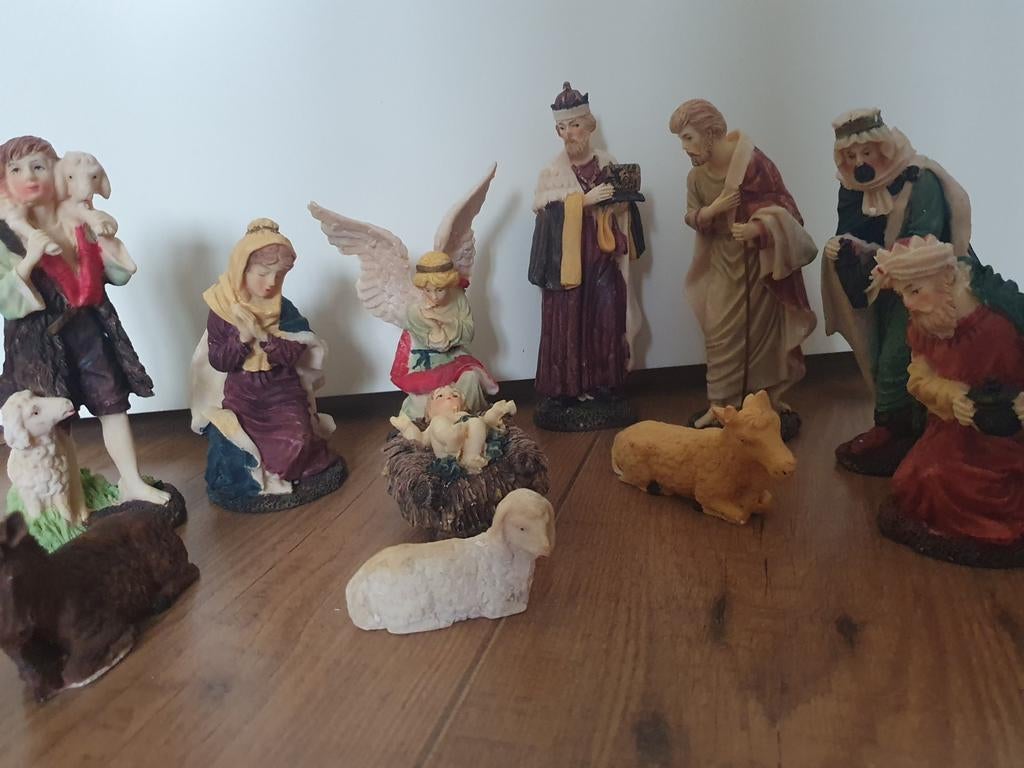 Antiek kerstgroep jaren 50   handgeschilderd. 16 cm, Ophalen of Verzenden, Zo goed als nieuw, Dier