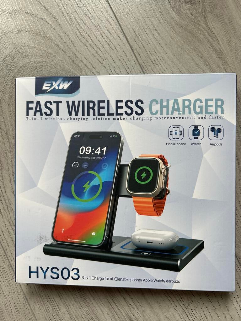 EXW HYS03 3-in-1 Draadloze Oplader voor iPhone, Watch, Airpo, Ophalen, Nieuw, Apple iPhone