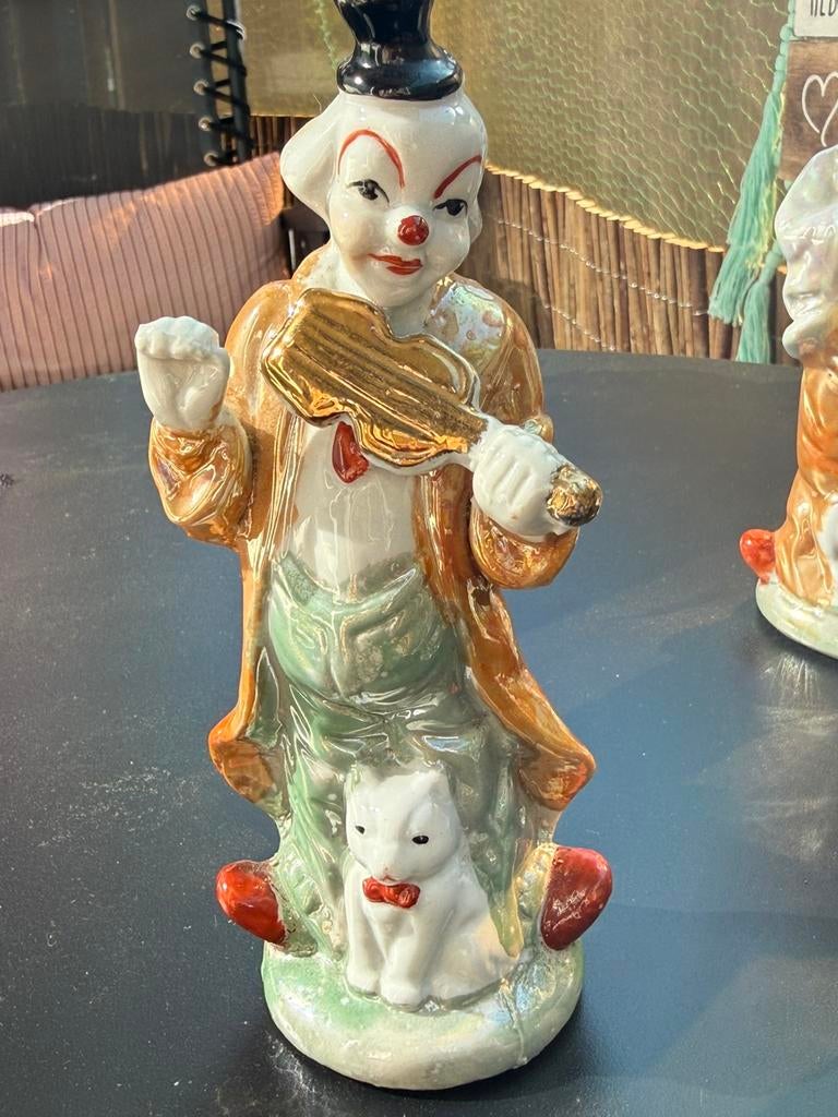 Clown met viool en kat porselein, Ophalen of Verzenden, Zo goed als nieuw, Dier