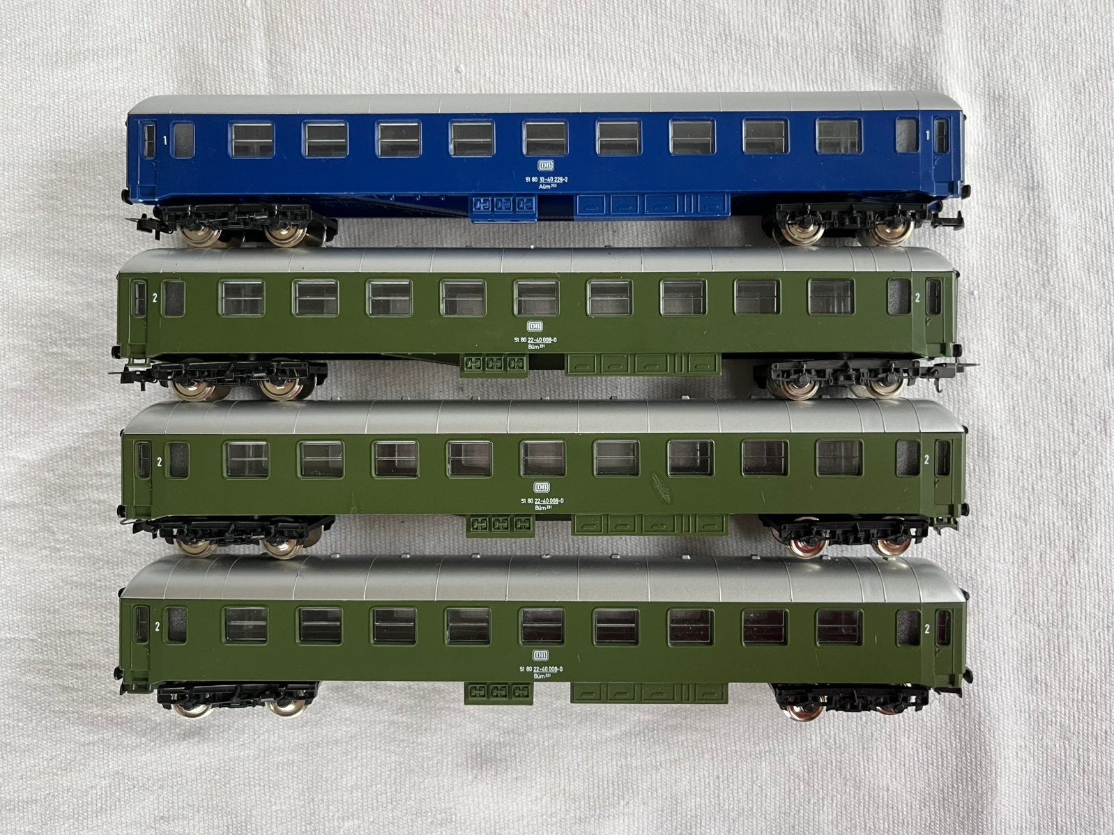4x Mehano DB 1e/2e klas rijtuigen H0, Overige merken, Gebruikt, Gelijkstroom, Wagon
