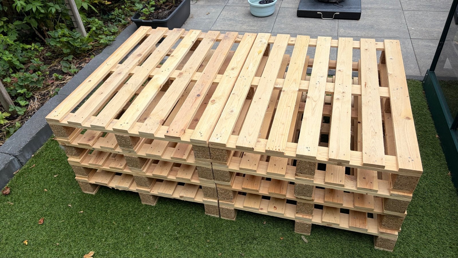 Pallets voor tweepersoonsbed 140x200 met hoofdbord, Ophalen, Gebruikt, Overige kleuren, Tweepersoons