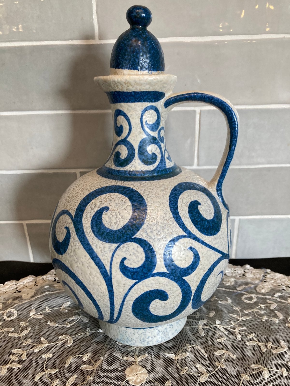 Aardewerk kruik, blauw (210325), Ophalen of Verzenden