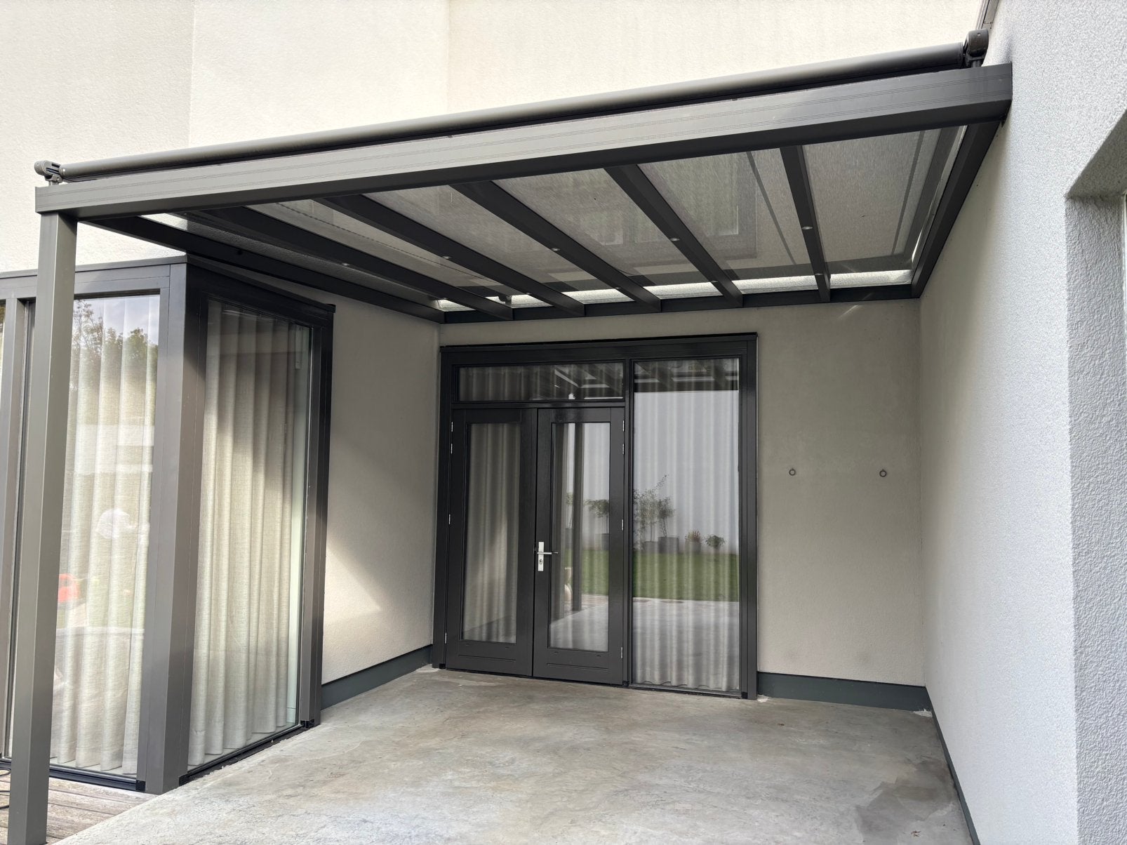 Aluminium overkapping 4x4 gehard glas 9mm ral 7022, Tuin en Terras, Ophalen, Gebruikt, Veranda