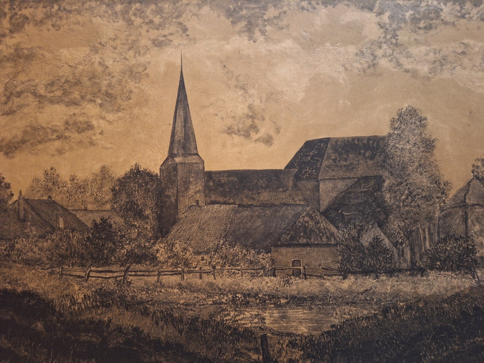 Ets Gezicht op Wilp bij Deventer, Ophalen of Verzenden, Stadsgezicht, Ets, 1900 - 1949