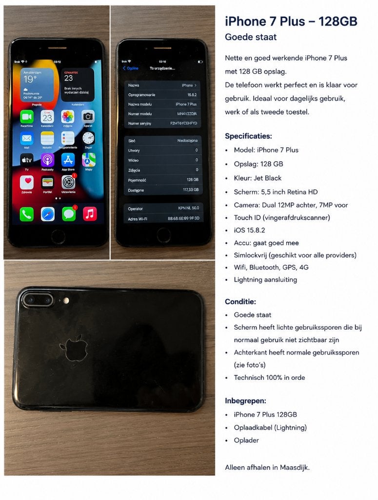 Apple iPhone 7 Plus 128GB – Jet Black – Goede staat, Telecommunicatie, Apple Inc., Hollyhill Industrial Estate Hollyhill, Cork T23 YK84 Ierland