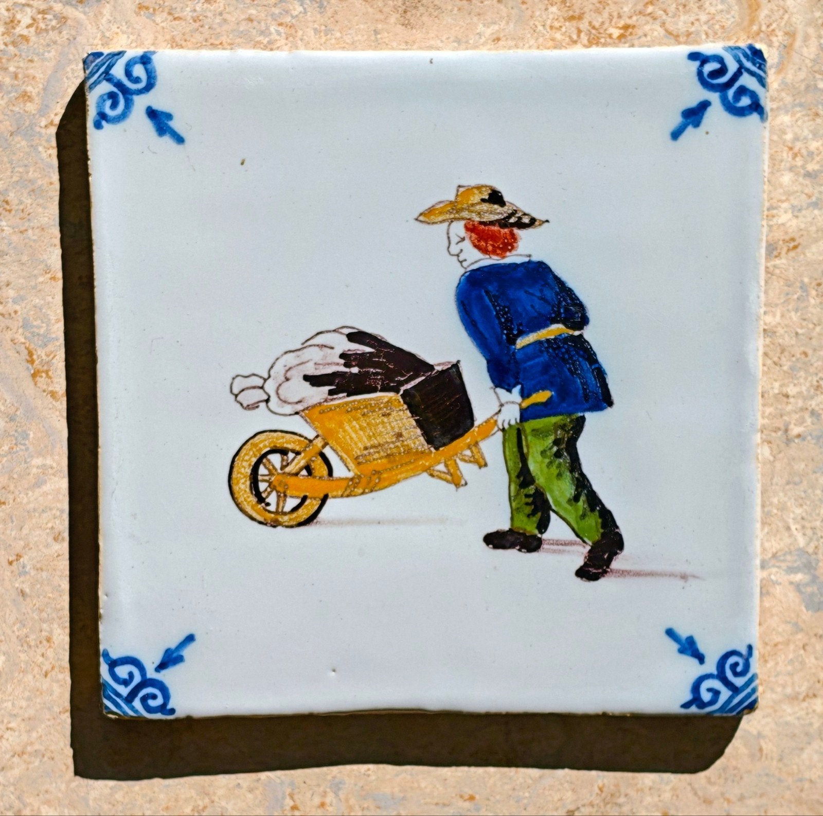 Delfts Blauw tegel met kruiwagenmotief, Ophalen of Verzenden
