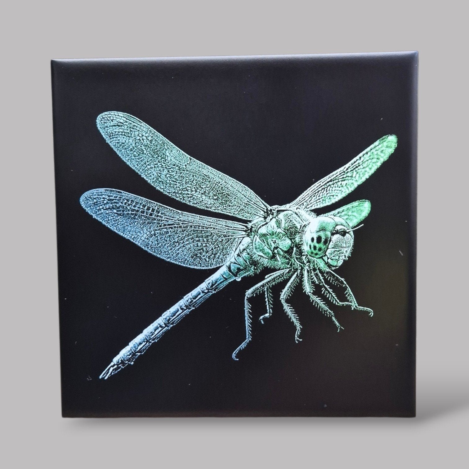 Keramische Lasergravure Tegel 15x15 – Groen/Blauwe Libelle –, 15 cm, Meerkleurig, Nieuw, Steen/keramiek