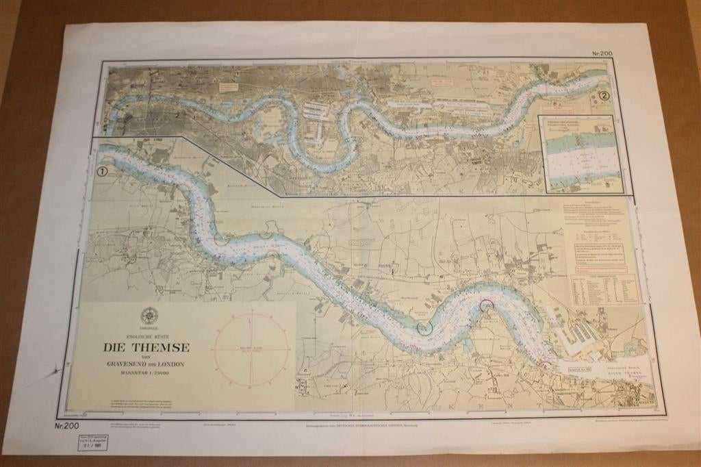 Oude zeekaart / nautische kaart - Rivier Thames Londen !!, Ophalen of Verzenden, Zo goed als nieuw, 1800 tot 2000, Landkaart