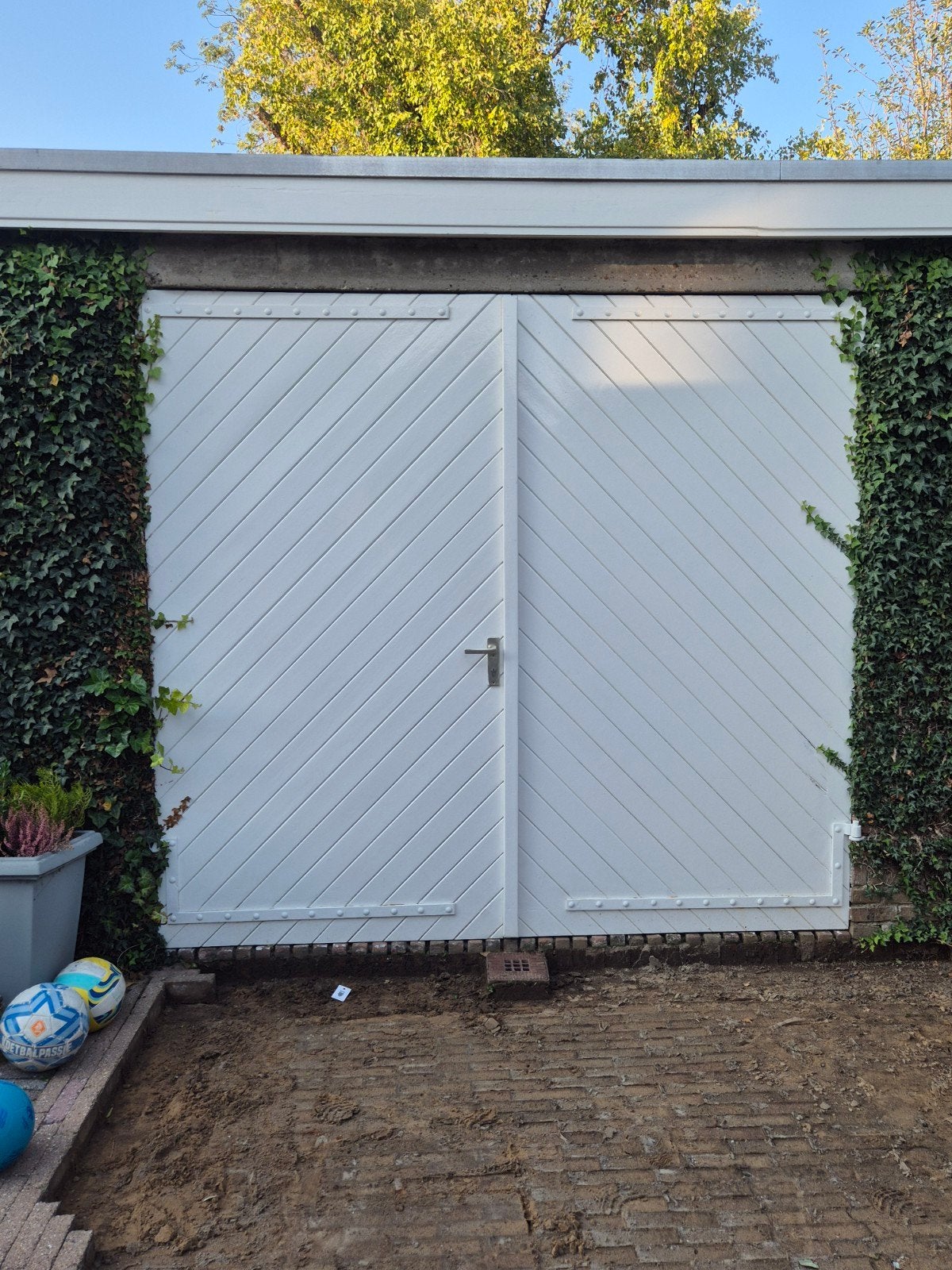Houten garagedeuren - 2 x 120 bij 213, Ophalen, Gebruikt, 120 cm of meer, Garagedeur