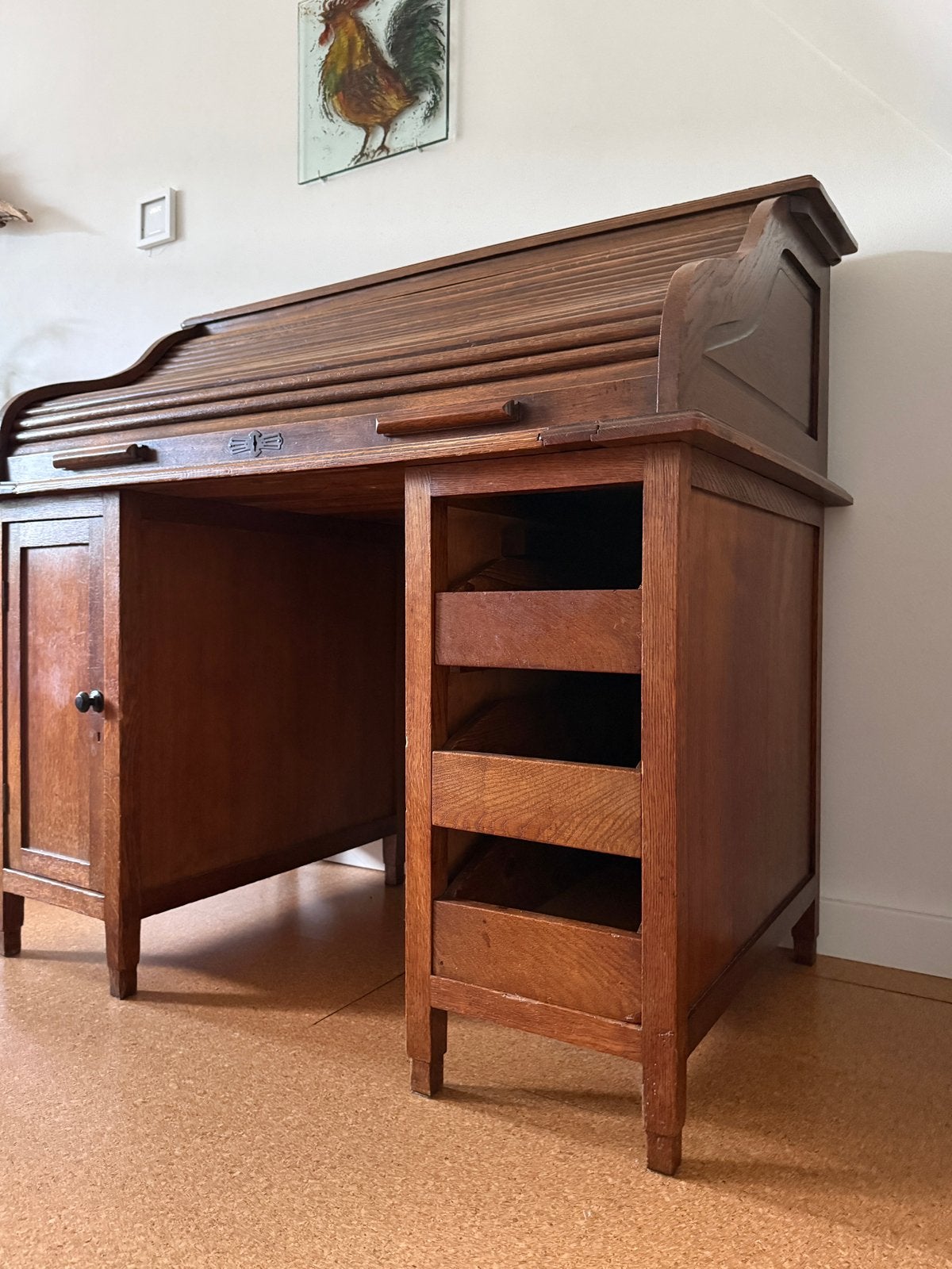 Rolluik bureau nog met jute en originele oude kranten, Ophalen of Verzenden
