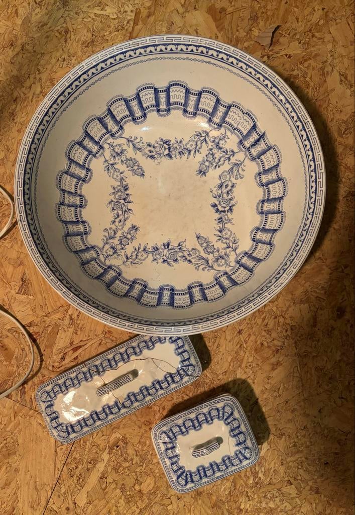 Antieke Lampetset Diane - Blauw-Witte Decoratie, Antiek en Kunst, Ophalen