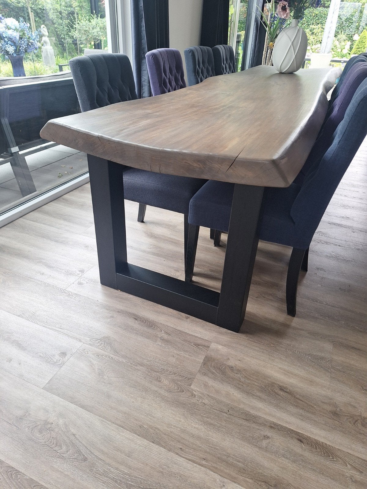 Boomstamtafel met 8 stoelen., Ophalen of Verzenden