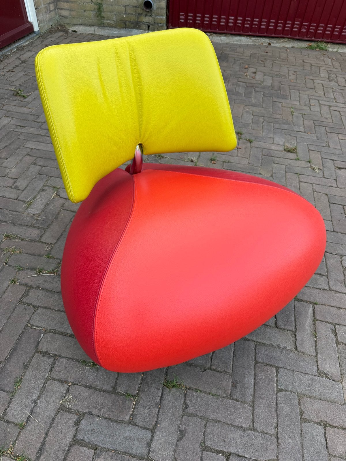 Leolux Paollone Design Stoel - Rood & Geel Leer, Ophalen, Overige kleuren, Leer, Zo goed als nieuw