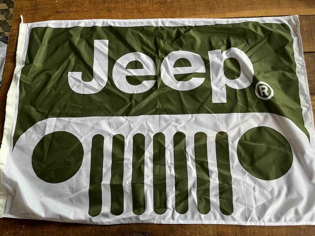 JEEP  garage     - reclame vlag, Verzamelen, Ophalen of Verzenden, Zo goed als nieuw, Auto's