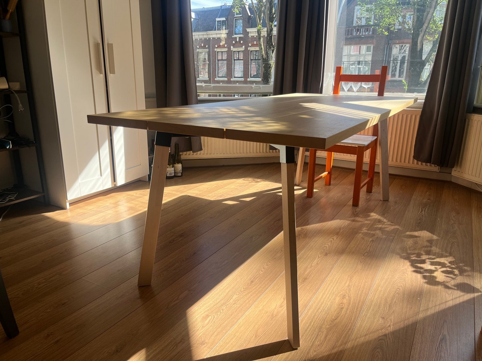 Handmade Wooden Dining Table 200  90 cm + 4 Chairs, Ophalen, 50 tot 100 cm, Zo goed als nieuw, Vijf personen of meer