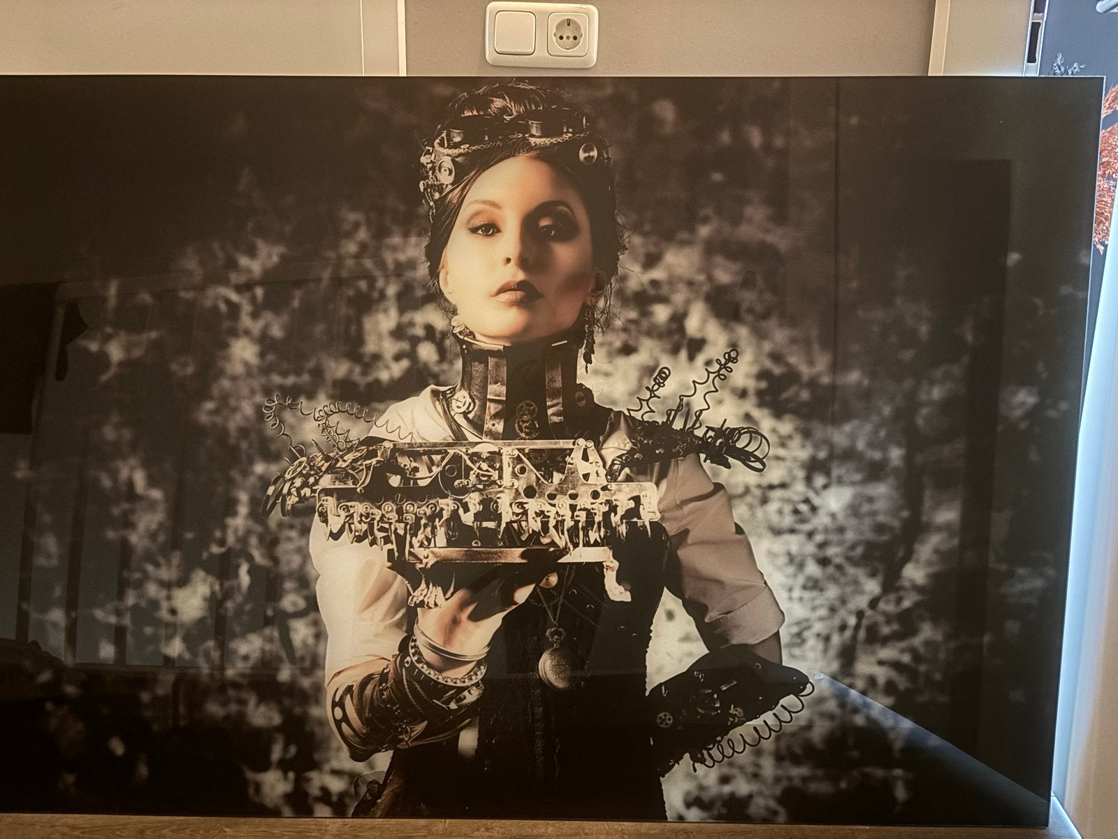 Steampunk Vrouw Kunstprint op Glas - Groot Formaat, Antiek en Kunst, Kunst | Schilderijen | Modern, Figuren, Print, Glas, Ophalen