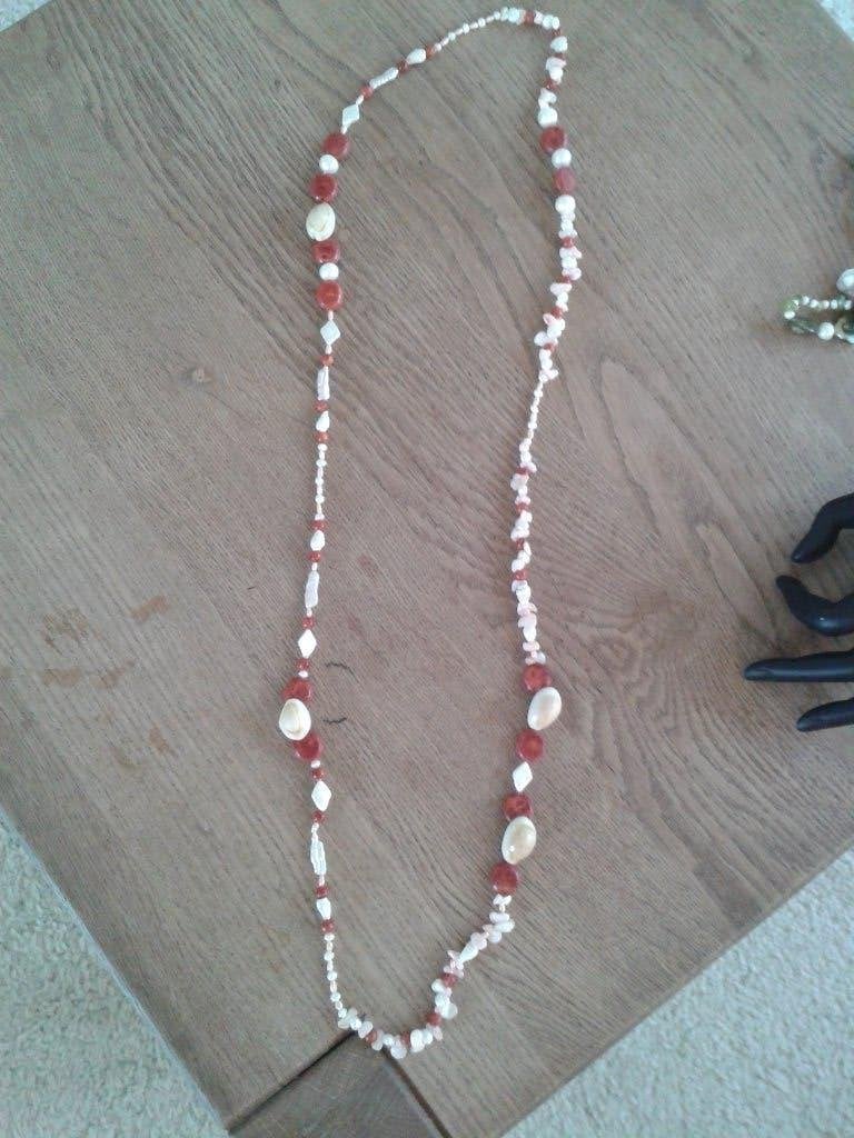 Echt parelcollier: parels, rood sponskoraal, parelmoer, Sieraden, Tassen en Uiterlijk, Kettingen, Nieuw, Ophalen of Verzenden