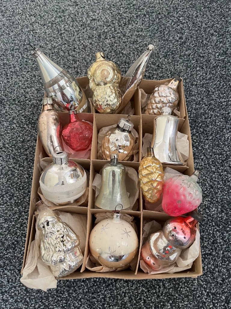 Antieke oude kerstballen zilver/gekleurd/Russisch, Diversen, Ophalen of Verzenden, Gebruikt