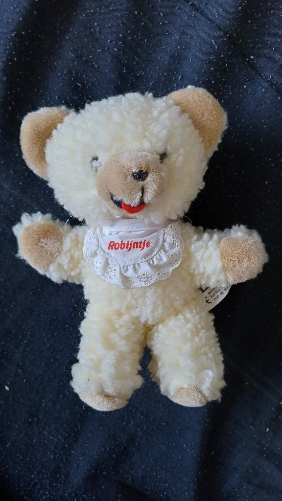 Pluchen Robijntje teddy beertje kleur wit en beige ., Overige merken, Overige karakters, Beer, Ophalen of Verzenden