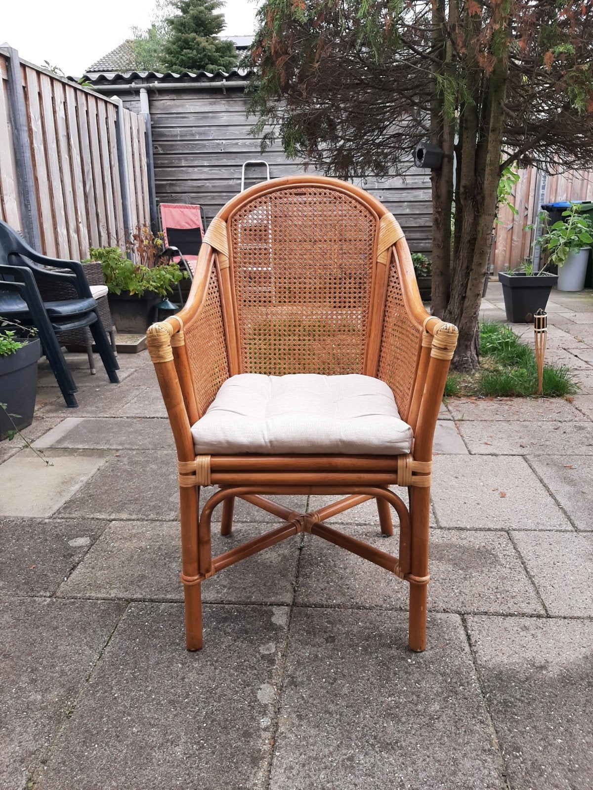 Klassieke Vintage  Rotan en Bamboe Armstoell, Tuin en Terras, Ophalen